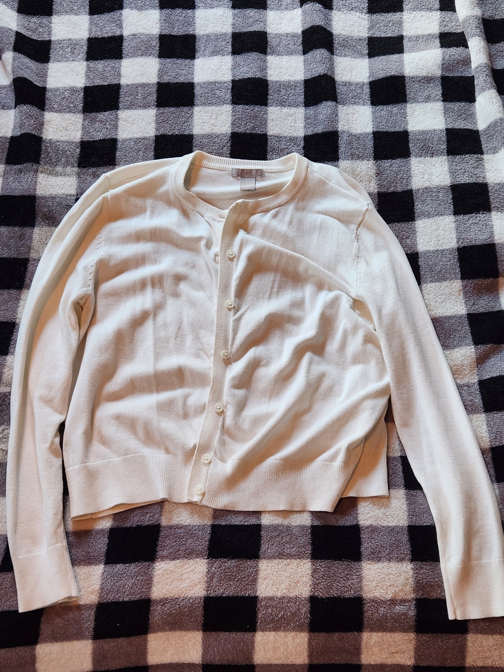 H&M Cream Button-Front Crewneck Cardigan